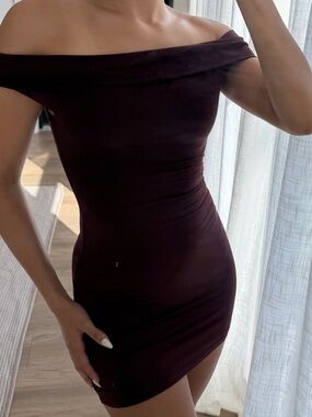 Aritzia Babaton Contour One-Shoulder Bodycon Mini Dress in burgundy